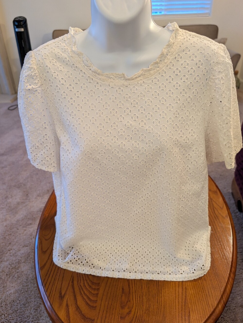 J. Crew Ivory 100% Cotton Eyelet Short-Sleeve Blouse, Size L